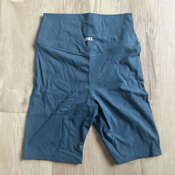 STAX Petrol Blue & Gray Original Length Shorts Workout Yoga Size Small - Picture 6 of 8